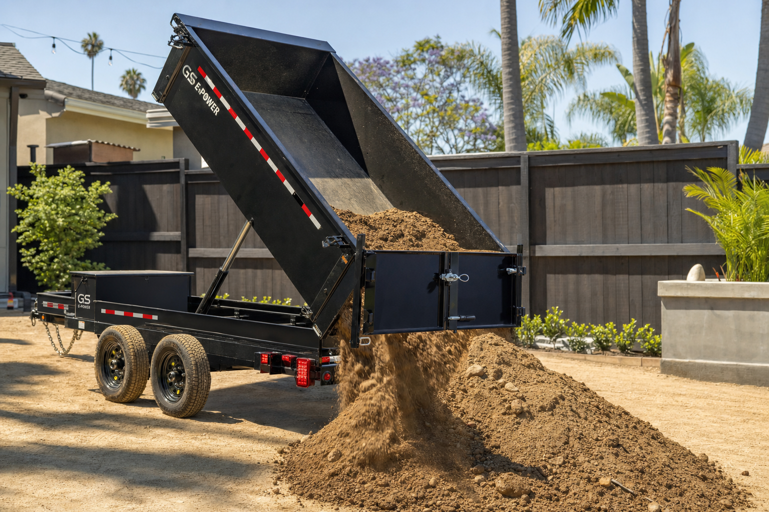 Electric dump trailer yard cleanup