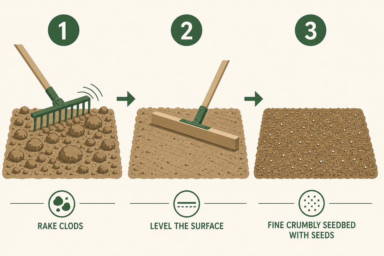 Illustration of raking and leveling a fine seedbed