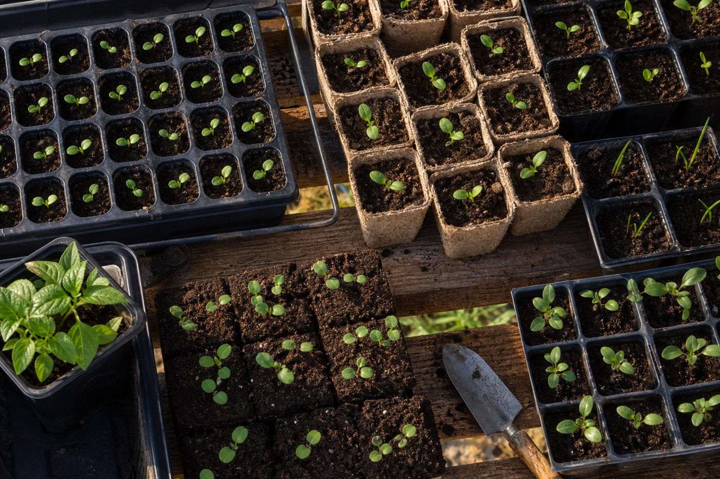 Vegetable seedlings in seed trays