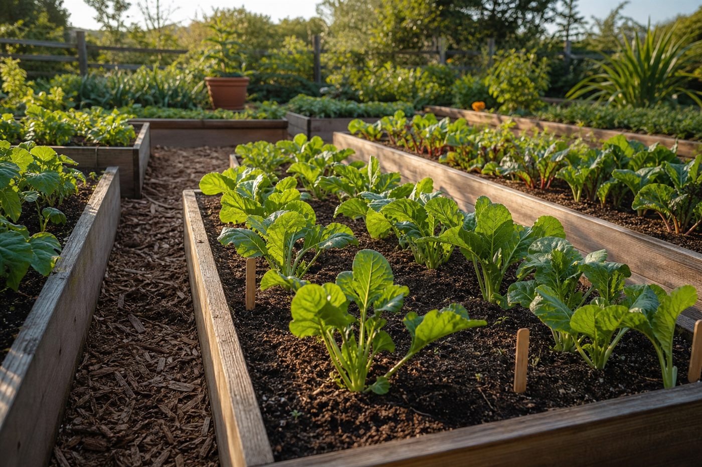 Healthy tomato and vegetable rows ready for monitoring