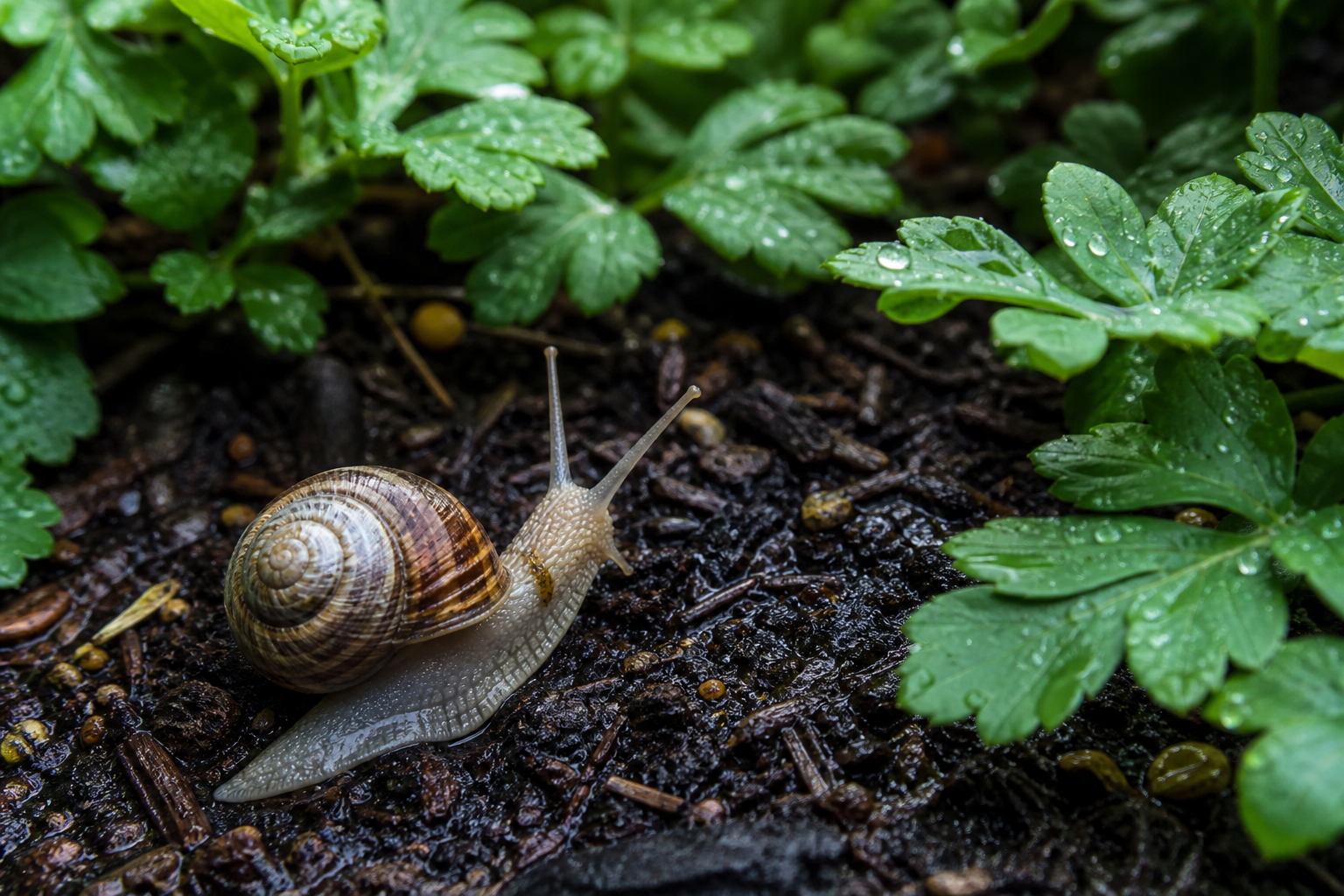 Garden snail after rain