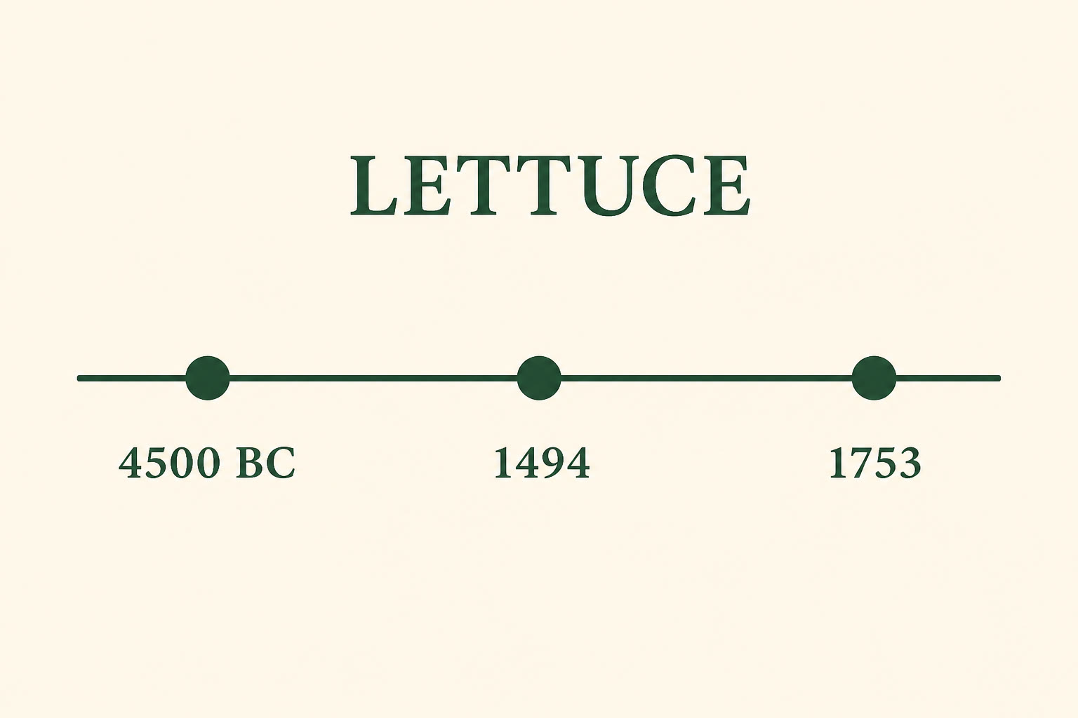 Illustration of lettuce timeline eras only (4500 BC / 1494 / 1753)