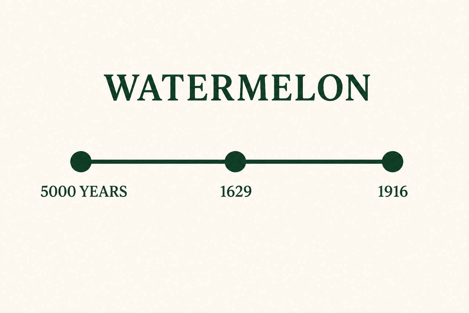 Illustration of watermelon timeline eras only (5000 years / 1629 / 1916)